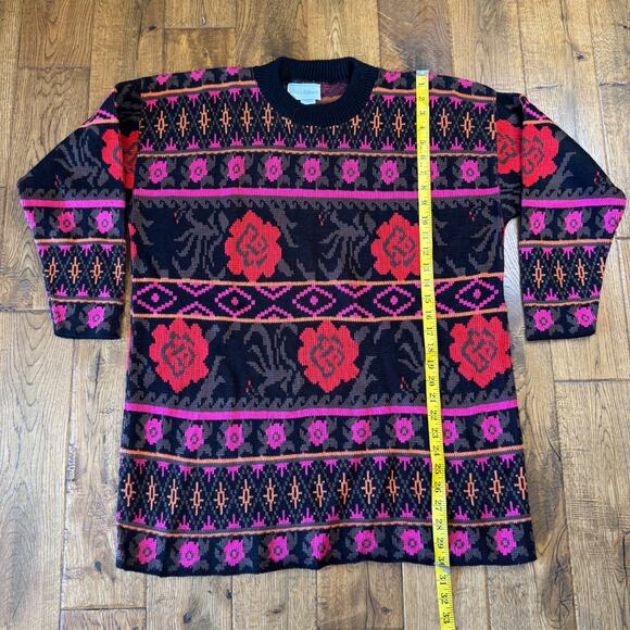Vintage Jessica Roberts Sweater 90s Colorful Knit Geometric Crewneck Womens Sz 6 - Picture 4 of 7